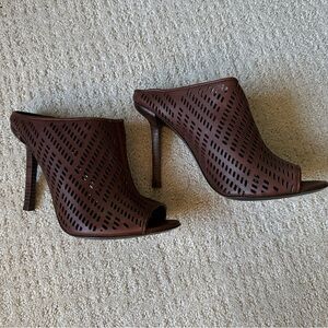 Elizabeth and James Perforated Leather Open Toe Mules